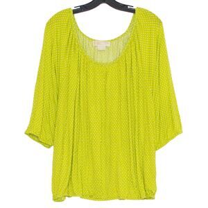 MICHAEL Michael Kors Top 3/4 Sleeve Polka Dot Boho Preppy Retro Spring Green 3X